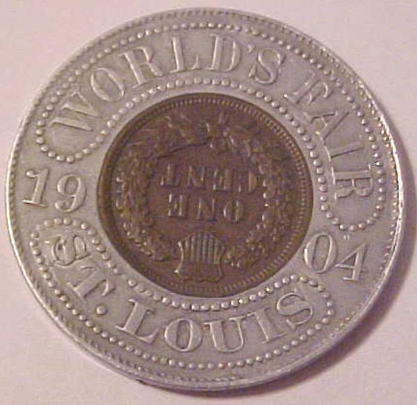 1904 Encased Indian Cent St. Louis World's Fair Souvenir Lucky Penny