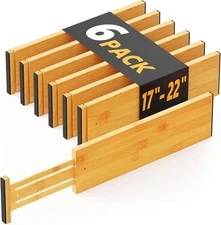 Bamboo Dresser Organizer Drawer Dividers 6 Pk 4.65“ High 17-22” Adjustable