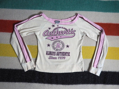 VTG Y2k 2000s Rave Stretch Beige Pink Club L/S Baby Tee T-Shirt