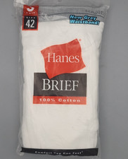 Hanes Mens Briefs Size 42 White Underwear Preshrunk Cotton Pack Of 3 2003 New