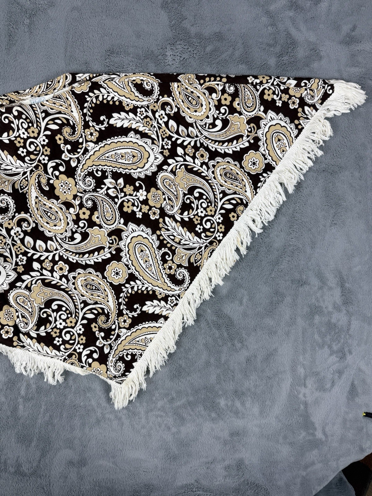 Vintage Carol Brent Montgomery Ward Paisley Fringe Poncho Cape Shawl - Brown/Tan