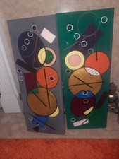 Set Of 2 Original Abstract Paintings, Modern Wall Art, Acrylic On Canvas, Signed