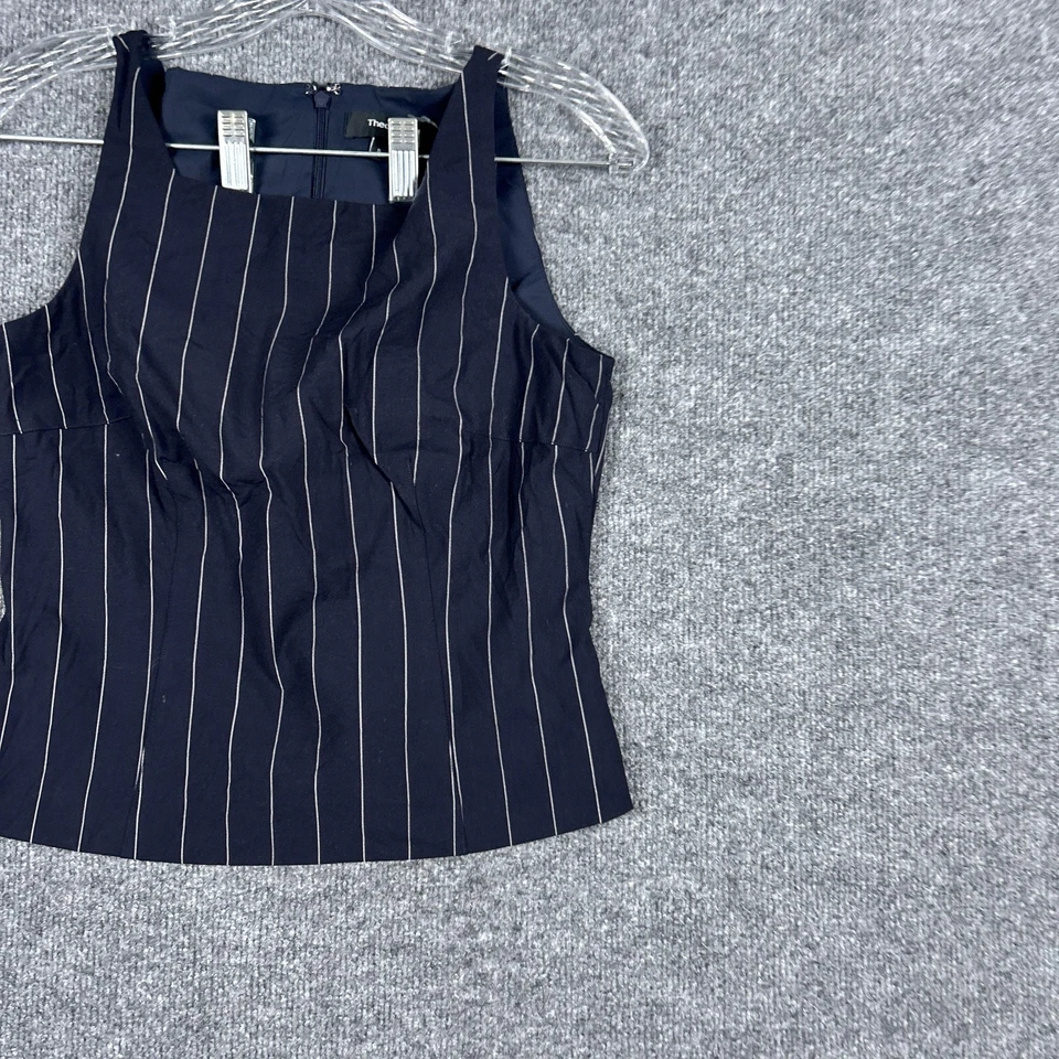 Camisa Theory Mujer Pequeña Azul Marino Rayas Cuello Cuadrado Concha Blusa Top Carrera Foto 2 de 4