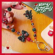 Womens Christmas Phone Strap Chain Womens Crystal Keychain Charm Holiday Gift