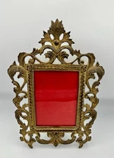 Antique Brass Picture Photo Frame Rococo Ornate Gilded Easel Back