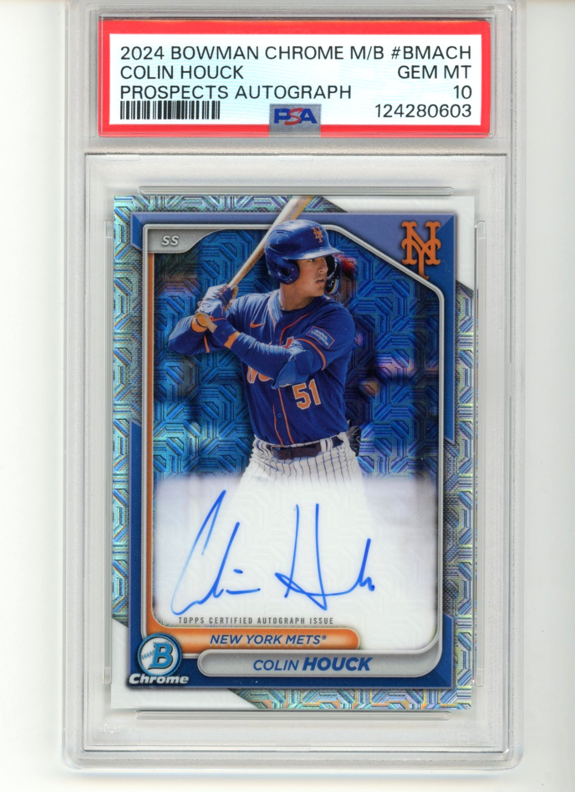 2024 Bowman Chrome Mega Box Mojo Refractor Colin Houck AUTO NY Mets BMACH PSA 10