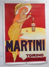 MANIFESTO AFFICHE MARTINI & ROSSI TORINO DUDOVICH Cm. 70 X 100 TELATO