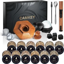 23Pcs Whiskey Smoker Kit with Torch-12 Wood Chips, Ice Ball Mold, Black 