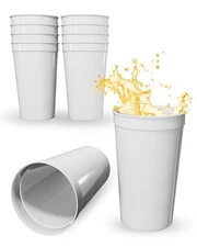 White Reusable Blank Plastic Cups 22 oz Stackable Drinking Party 10 Pack Set