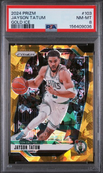 2024 PANINI PRIZM #103 JAYSON TATUM GOLD CRACKED ICE /10 PSA 8