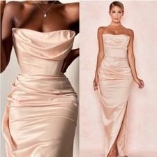 HOUSE OF CB S D-DD Adrienne Champagne Maxi Satin Strapless Draped Corset dress