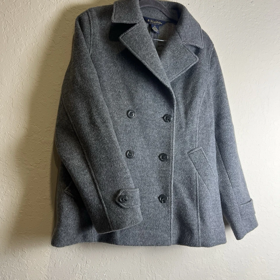Abrigo Brooks Brothers Mujer 12 Gris Lana Alpaca Doble Pecho Guisante Dinero Antiguo Foto 2 de 4