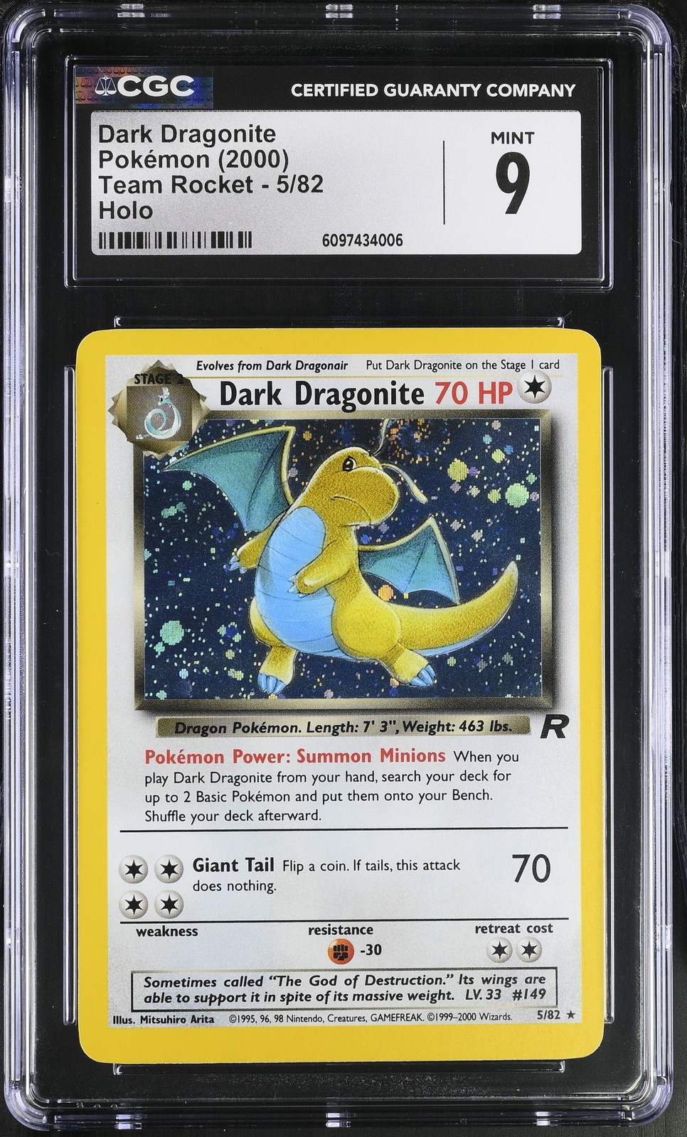 CGC 9 Dark Dragonite Team Rocket 5/82 Holo SWIRL Graded Pokemon Card