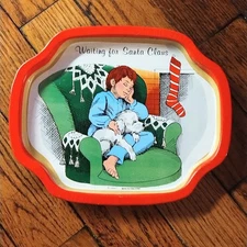 Christmas Tin Tray ''Waiting for Santa Claus'' Made In Hong Kong Vintage JSNY