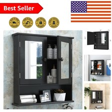Elegant Black Wall-Mounted Medicine Cabinet with Mirror & Shelves, 20.1x5.1x22.8