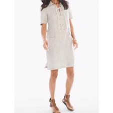 Chico's Lace Up Dress Women's Size 0.5 (XS/6) Tan Foiled 100% Linen Lagenlook
