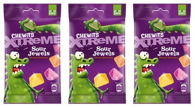 3 CHEWITS XTREME SOUR JEWELS Chewy Gummy Candies 125g 4.4oz