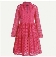 J.Crew Tiered popover dress in embroidered eyelet In Neon Flamingo Size M