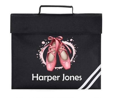 Personalisierte Büchertasche, Ballett Schultasche, Mädchen Tanzschuhe Namensmappe - 1556