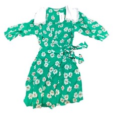 Asos Women's Collared Wrap Tie Waist Tea Dress Green / White Flowers Us size 4