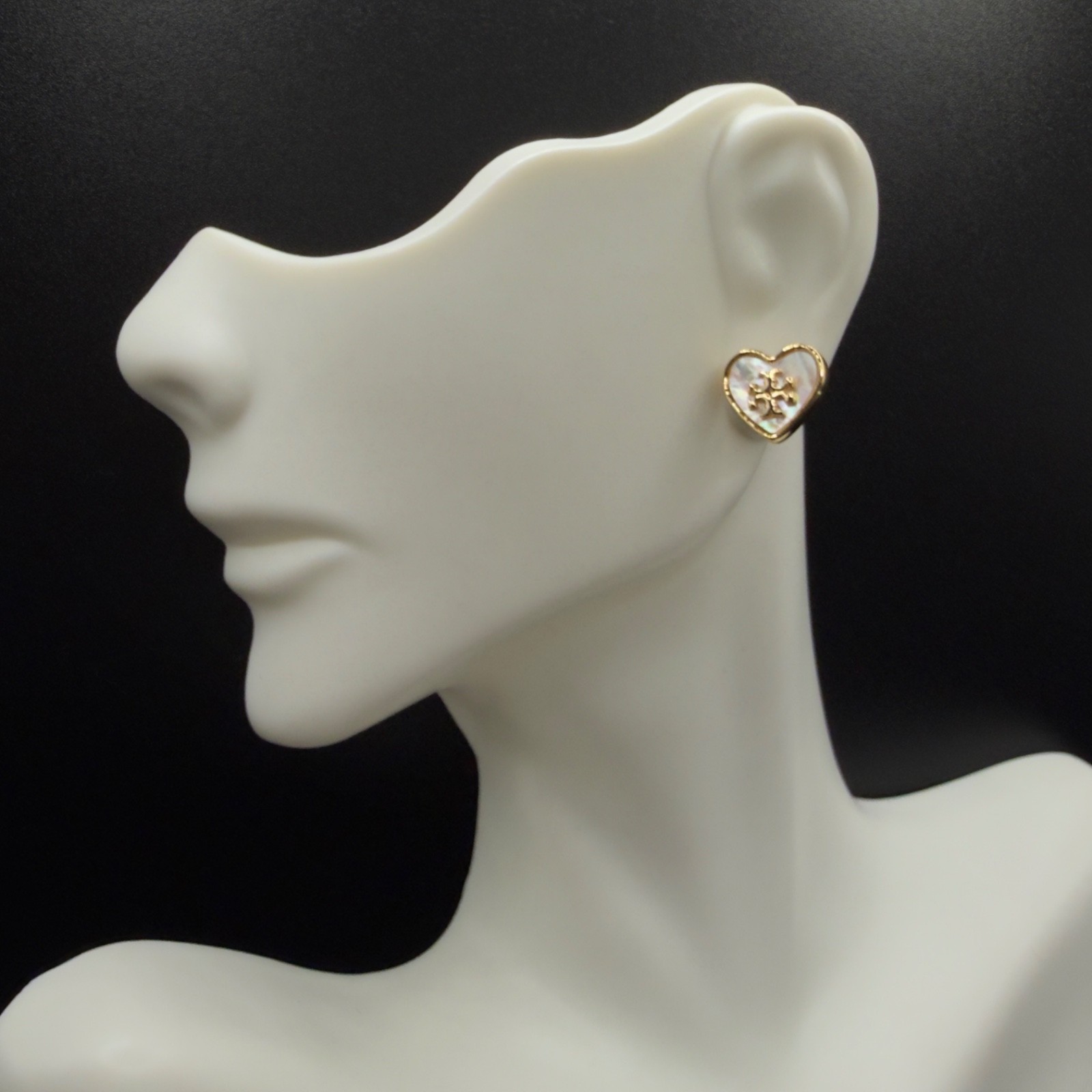 Tory Burch Mother of Pearl Heart Bezel Stud Earrings | Giftable | Full Packaging thumbnail 3