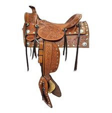 Western Show Saddle Premium Tooled Leather Silver Accents Horse Riding Tack Show