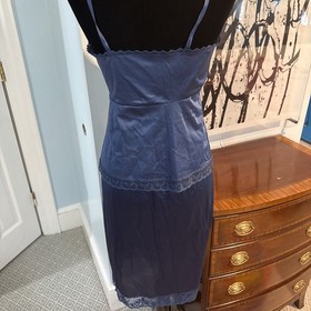 VTG Ashley Taylor Half Slip Lingerie NAVY HOT Nylon Tricot cami set sz M slit