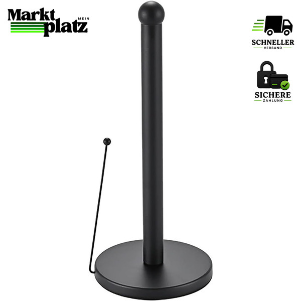 KüChenrollenhalter Stehend Edelstahl Schwarz Ohne Bohren Mit Anti-Roll Arm-image