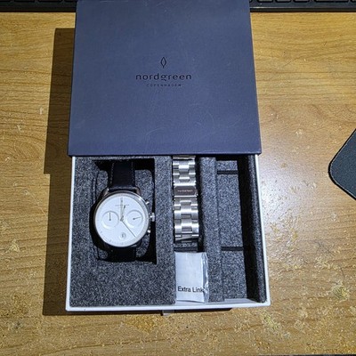 New Nordgreen Pioneer 42mm Mens Chronograph Watch Scandinavian Gun Metal & White