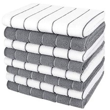 Kitchen Towels, Absorbent Dish Towels for 12x12 Inch Pack of 8 White/Grey