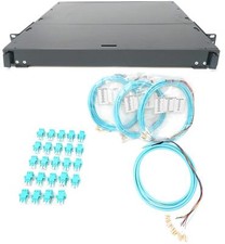 1U 24 Port 19" Rack Mount Fiber Enclosure OM3 10Gb LC-UPC Kit w 4 x 3M 12 Strand