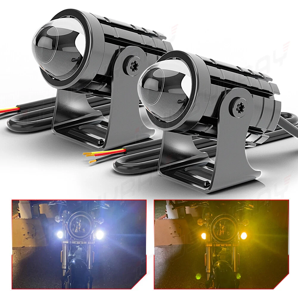 2X Mini Projector LED Motorcycle Headlight Spotlight Work Fog Light White  Amber