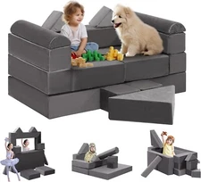 Modular Kids Play Couch 12 Pcs DIY Creative Child Sectional Sofa Dark Grey