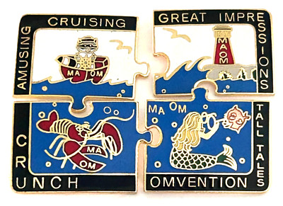 Vintage Odyssey of the Mind Massachusetts 4 Piece Puzzle Lapel Pin Set OM OotM