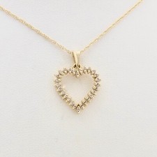 14K Gold Diamond Open Heart Pendant Chain Necklace 18in