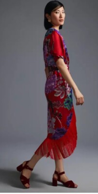 Anthropologie x DELFI Collective Fringed Dress Floral Print Red SZ M No  Belt | eBay