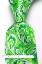 New Classic Paisley Green White JACQUARD WOVEN 100 Silk Men's Necktie Tie