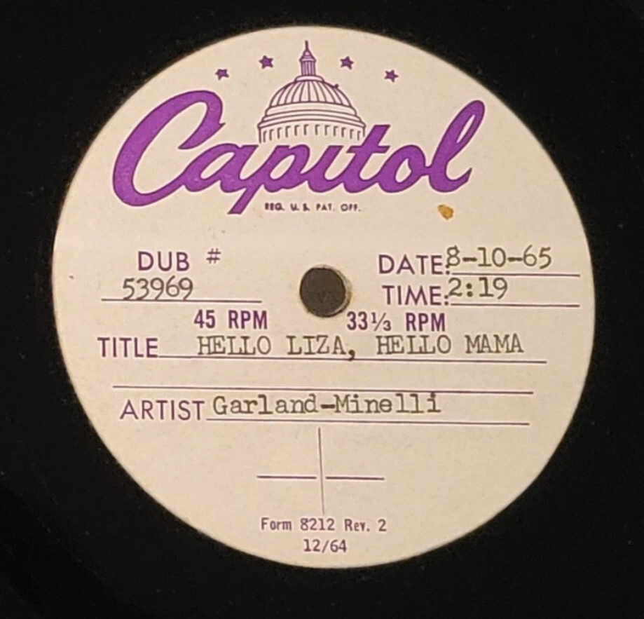 Джуди Гарленд Лайза Минелли, РЕДКАЯ 10-дюймовая ацетатная и 7-дюймовая прессовка! ЛОНДОН ПАЛЛАДИЙ!!! - Изображение 4 из 4