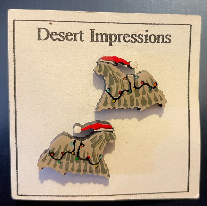 Desert Impressions Gray Puli Dog Christmas Earrings Barbara Hansford VG So Cute!
