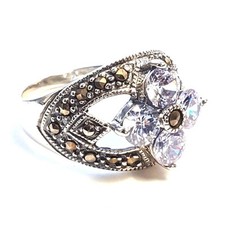 SIZE 6,7,8,9 Light Purple AMETHYST FLOWER RING Marcasite .925 STERLING SILVER