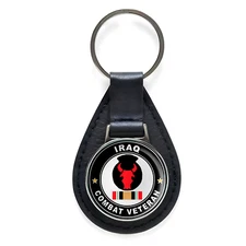 34th Infantry Division Iraq Combat Veteran Black Leather Keychain Silver Keyring