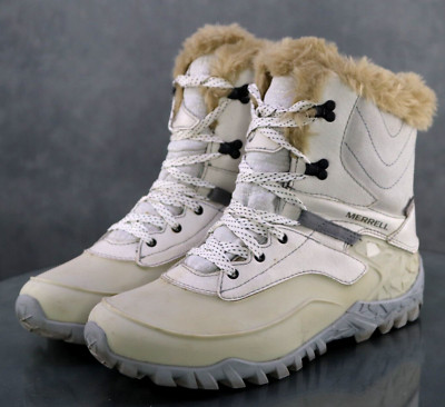 Merrell Flourecein Shell $120 Women's Winter Boots Size 7 Suede White J32766 EUC