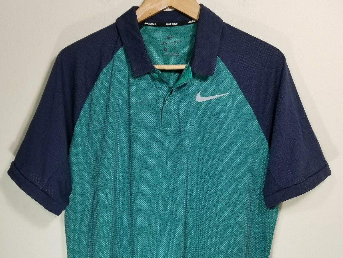 Nike Golf Dri-Fit Short Sleeve Green Blue Raglan Polo Shirt Men's
