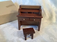 Vintage Miniature Dollhouse 1:12 Roll Top Desk W/Bench NIB