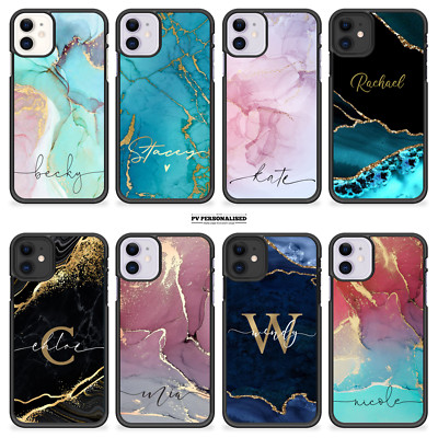 Personalisierte Handyhülle Marmor Name Kunststoff Cover für iPhone 12 PRO 11 8 7 XR XS