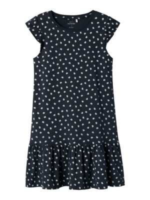 NAME IT kurzarm Jersey Kleid NKFVida dunkelblau Muscheln Größe 128 bis 164