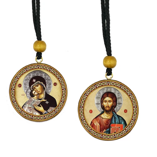 Christmas Ornament- Orthodox Icon 2-sided Pendant (2"diam) made in Russia -NEW - Picture 1 of 4
