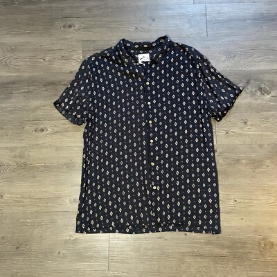 Soulstar Premium Button Front Geometric Print Shirt Short Sleeve Sz XL
