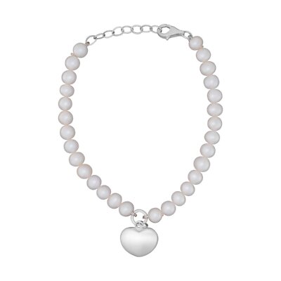 Elements silver and white pearls puffed heart bracelet, 18 - 22 cm