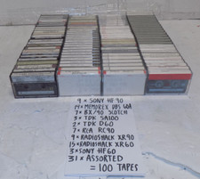 Lot of 100 Mixed Lot Cassette Tapes TDK RCA Sony Memorex Used Erased